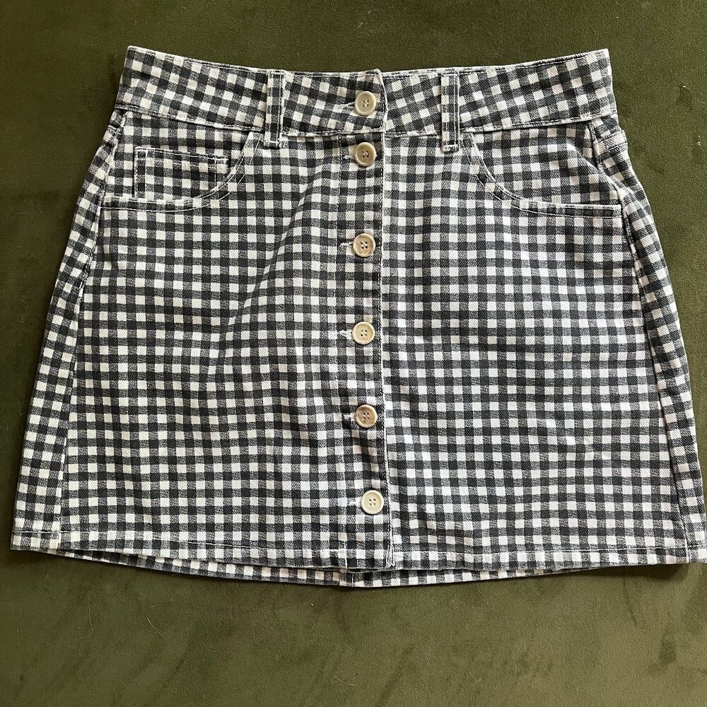 Reformation Bianca Skirt Mia Denim Gingham Plaid Checkered Mini Skirt Size 28